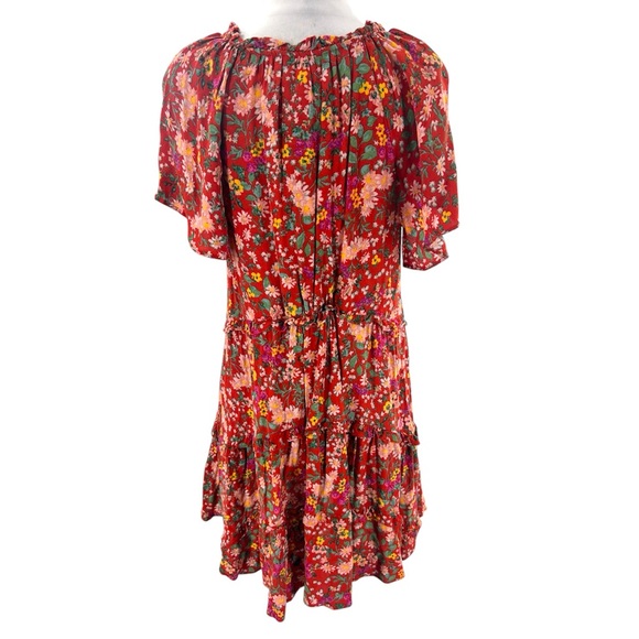 By Anthropologie Robin Tiered Mini Dress red floral sz M - Picture 3 of 7